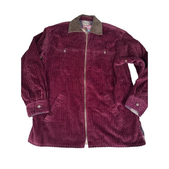 Denim & Co. Womens Small Corduroy Plum Zip Jacket With Leather Collar